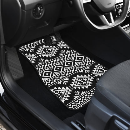Aztec Black White Print Pattern Car Floor Mats Front Back