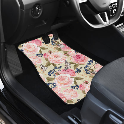 Floral Pink Butterfly Print Car Floor Mats Front Back