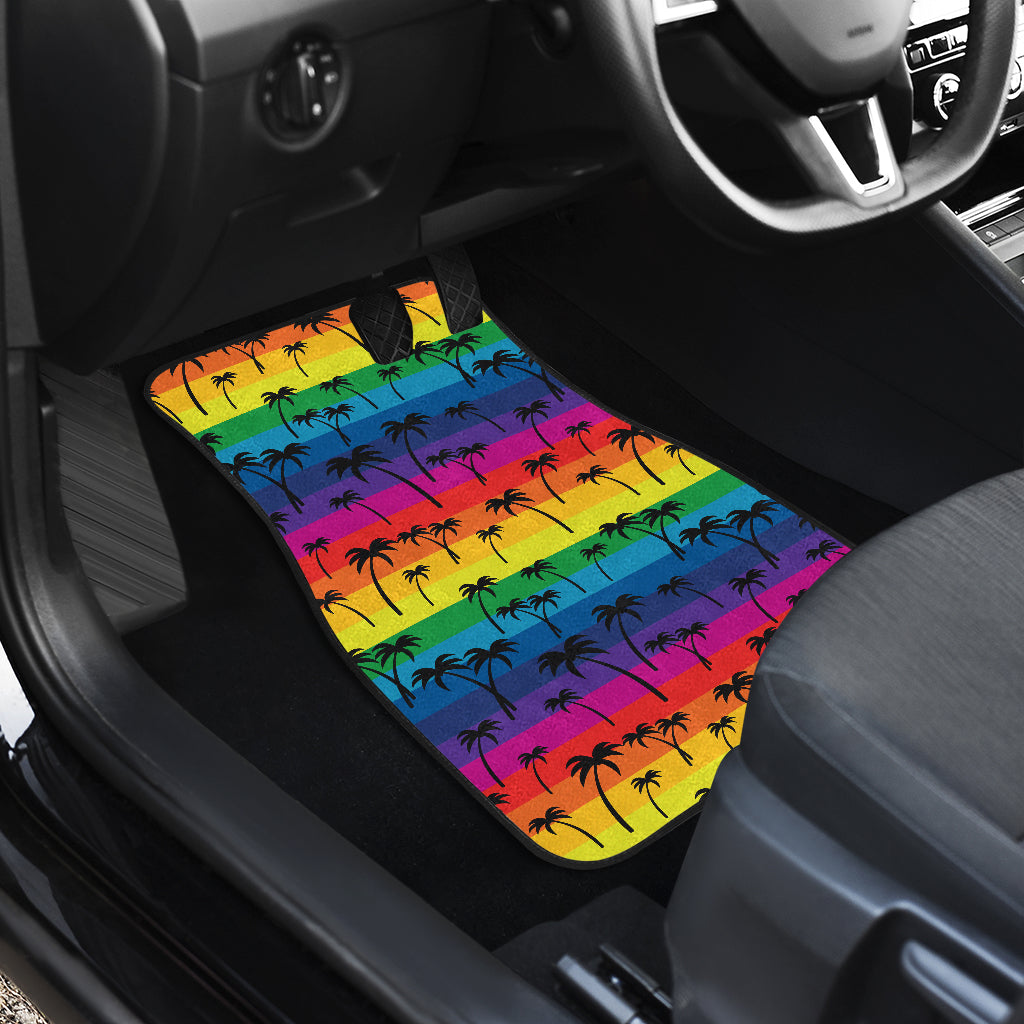 Palm Tree Rainbow Themed Print Car Floor Mats Front Back