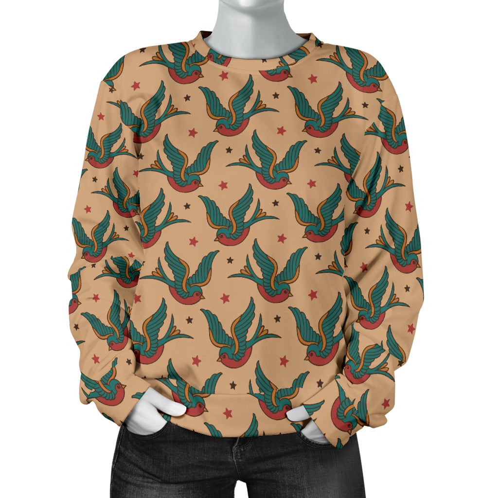 Old School Tattoo Swallow Design Women Long Sleeve Sweatshirt