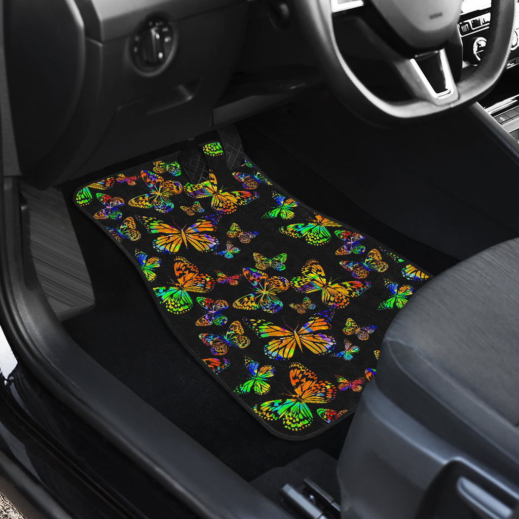 Butterfly Neon Color Print Pattern Car Floor Mats Front Back