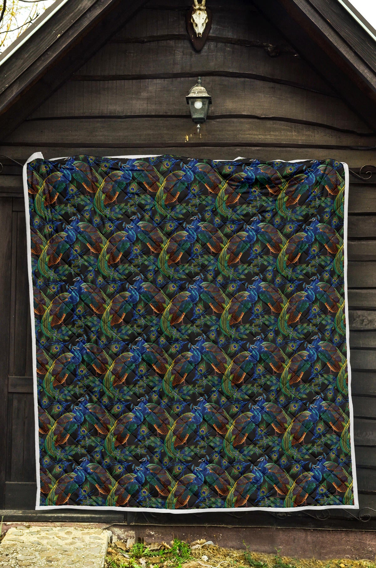 Peacock Themed Design Print Quilt Bedspread