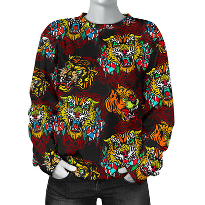 Tattoo Tiger Colorful Design Women Long Sleeve Sweatshirt