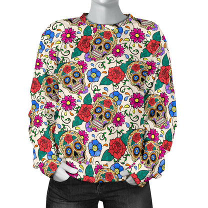 Sugar Skull Colorful Themed Print Women Long Sleeve Sweatshirt