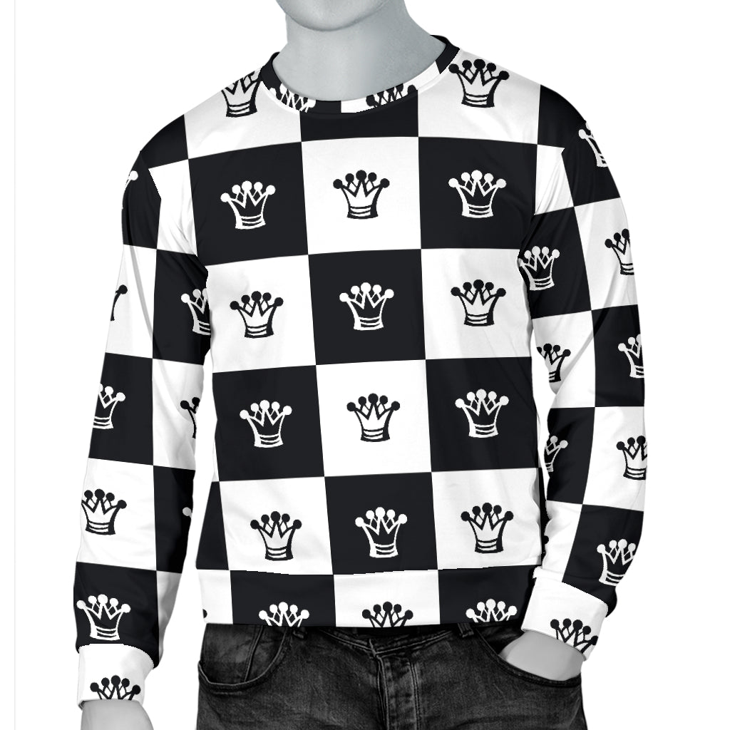 Checkered Flag Crown Pattern Men Long Sleeve Sweatshirt