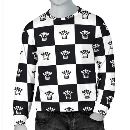 Checkered Flag Crown Pattern Men Long Sleeve Sweatshirt