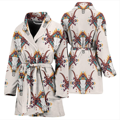 Buffalo Head Pattern Print Design 02 Women Bathrobe