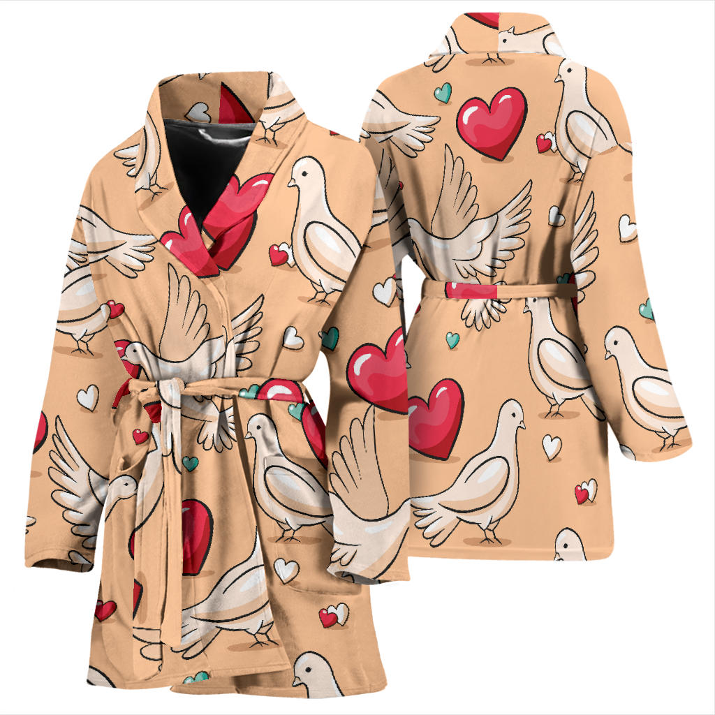 Pigeon Heart Pattern Print Design 04 Women Bathrobe