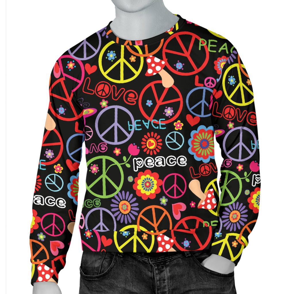 Peace Sign Colorful Design Print Men Long Sleeve Sweatshirt