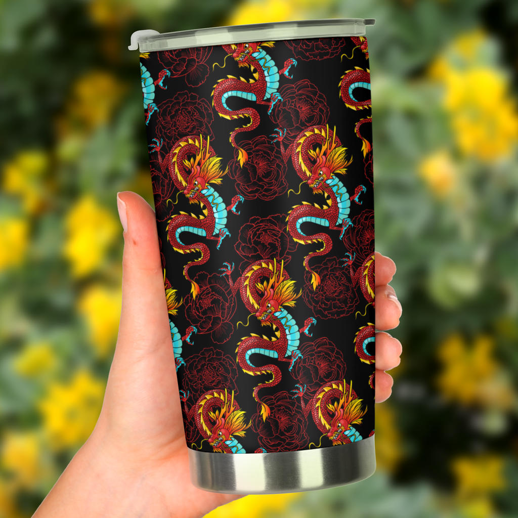 Chinese Dragons and Peonies Design Tumbler