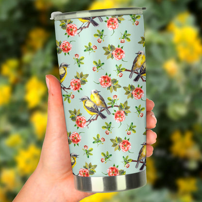 Bird with Red Flower Print Pattern Tumbler