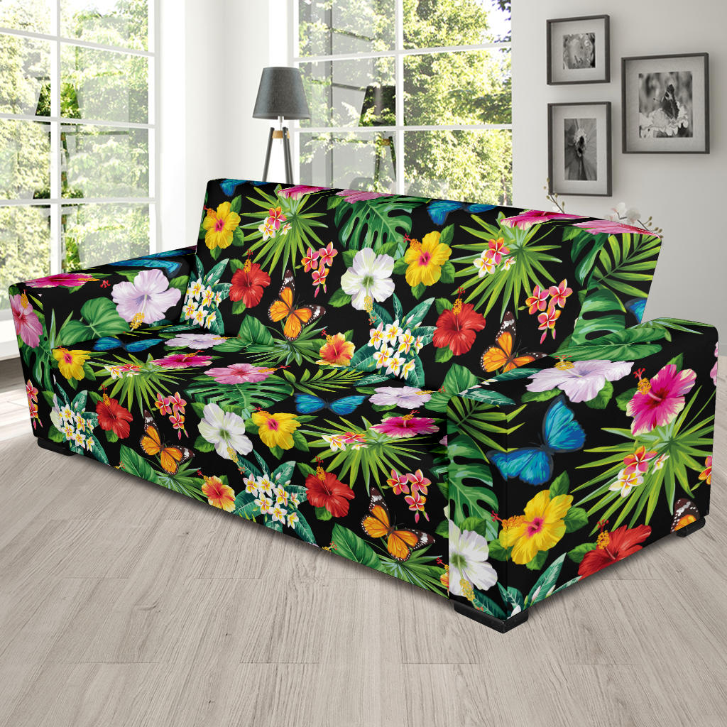 Hibiscus With Butterfly Print Design LKS305 Sofa Slipcover