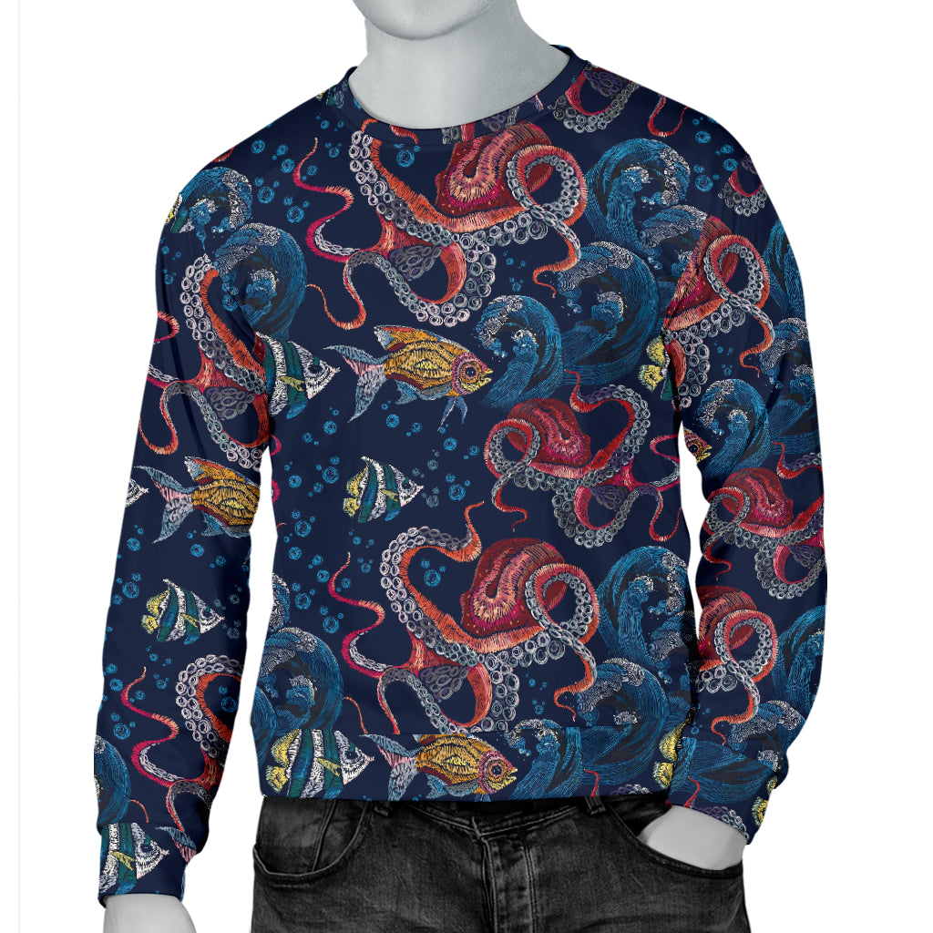 Octopus Deep Sea Print Themed Men Long Sleeve Sweatshirt
