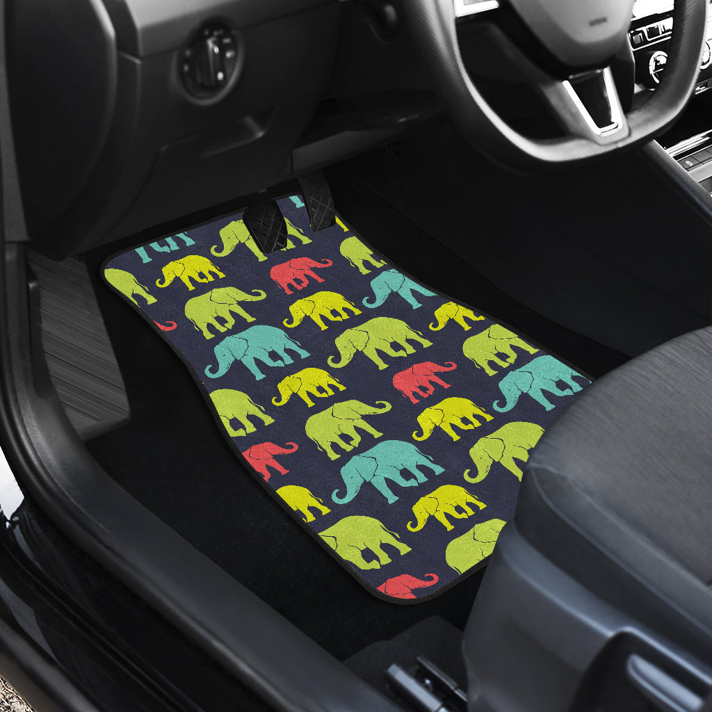 Elephant Neon Color Print Pattern Car Floor Mats Front Back