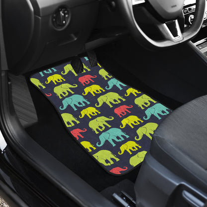 Elephant Neon Color Print Pattern Car Floor Mats Front Back