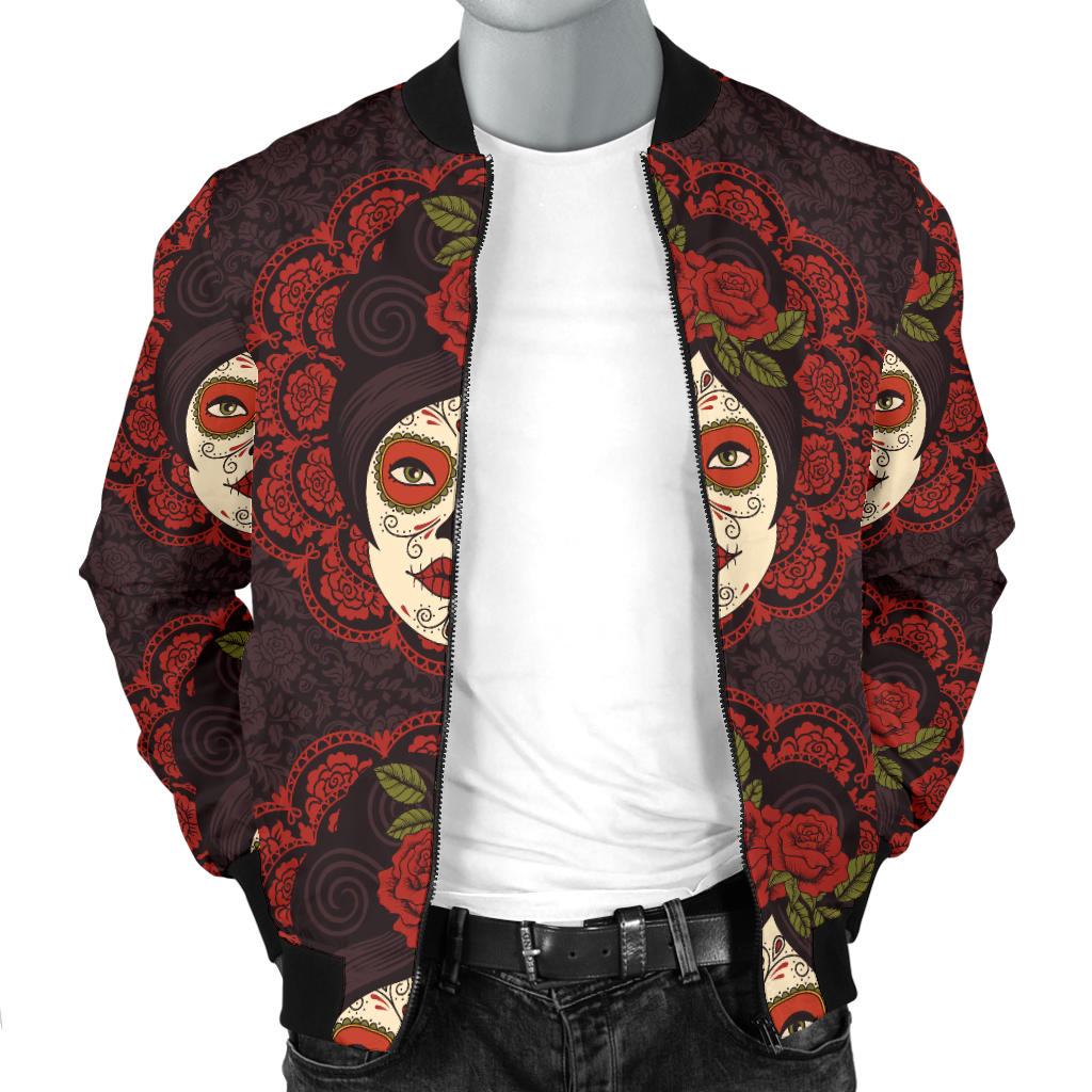 Day of the Dead Mexican Girl Men Bomber Jacket