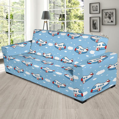 Airplane Cartoon Pattern Print Design 07 Sofa Slipcover