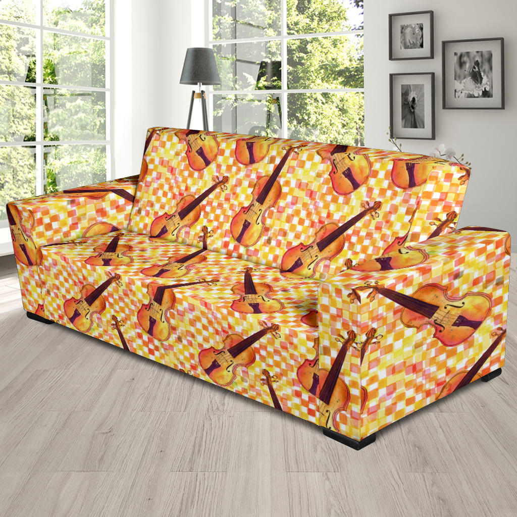 Violin Pattern Print Design 03 Sofa Slipcover