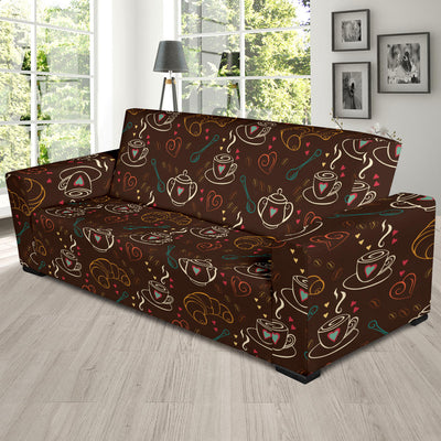 Coffee Pattern Print Design 06 Sofa Slipcover