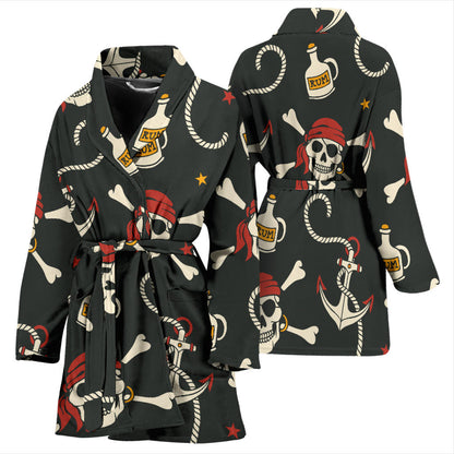 Pirate Pattern Print Design A02 Women Bathrobe