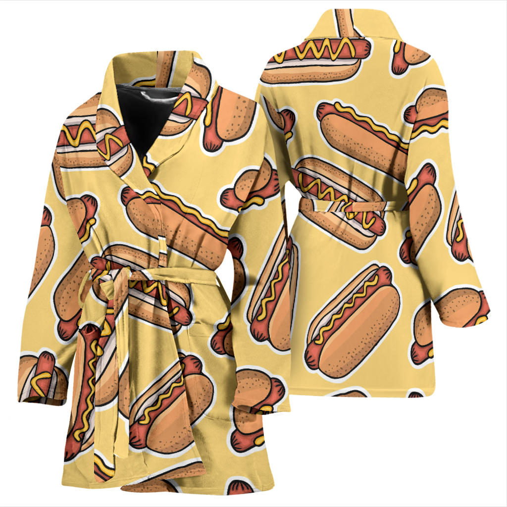 Hot Dog Pattern Print Design 01 Women Bathrobe