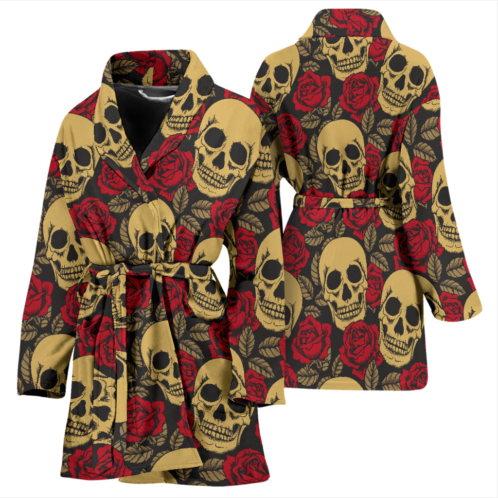 Skull And Roses Print Design LKS302 Women Bathrobe