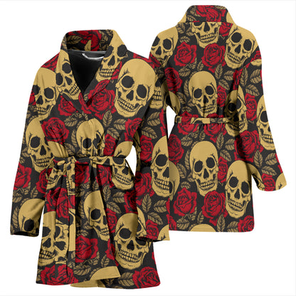 Skull And Roses Print Design LKS302 Women Bathrobe