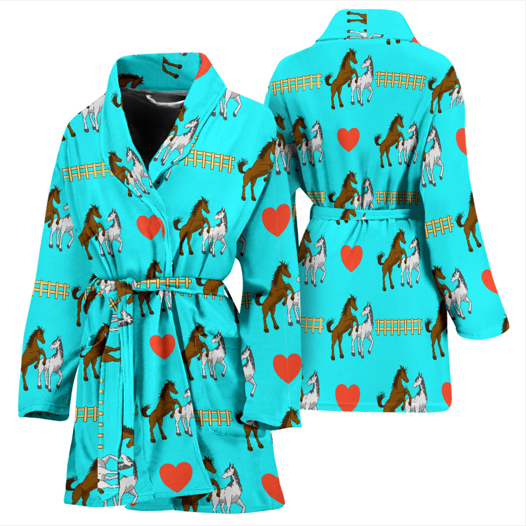 Horse Couple Love Print Design LKS309 Women Bathrobe
