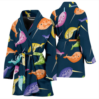 Narwhal Colorful Pattern Print Design 03 Women Bathrobe