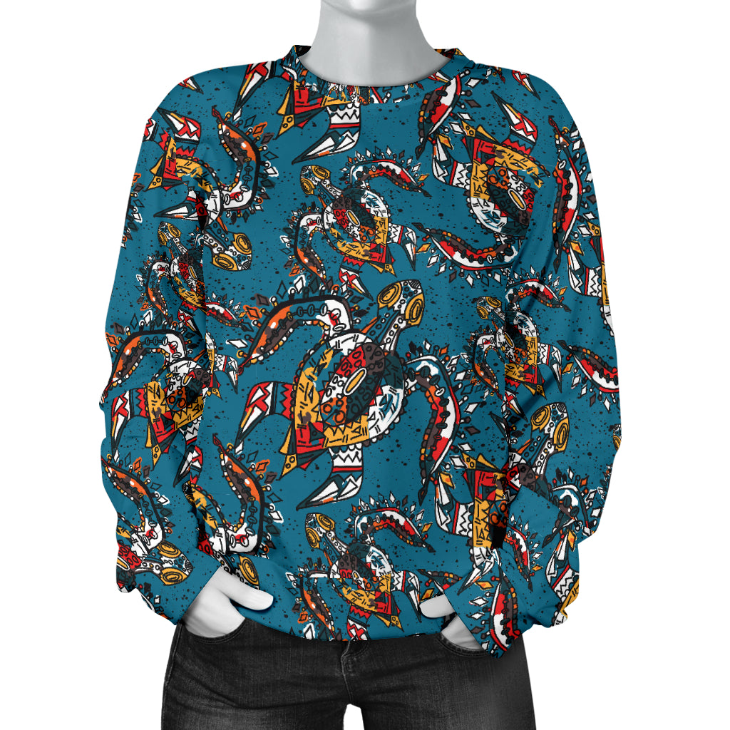 Sea Turtle Tribal Colorful Hand Drawn Women Long Sleeve Sweatshirt