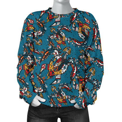 Sea Turtle Tribal Colorful Hand Drawn Women Long Sleeve Sweatshirt
