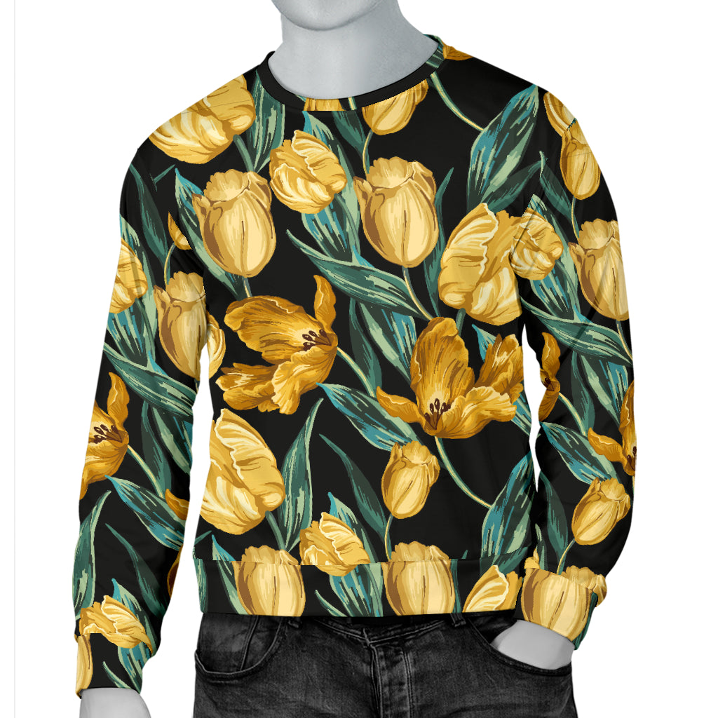 Elegant Yellow Tulip Print Men Long Sleeve Sweatshirt