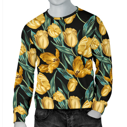 Elegant Yellow Tulip Print Men Long Sleeve Sweatshirt