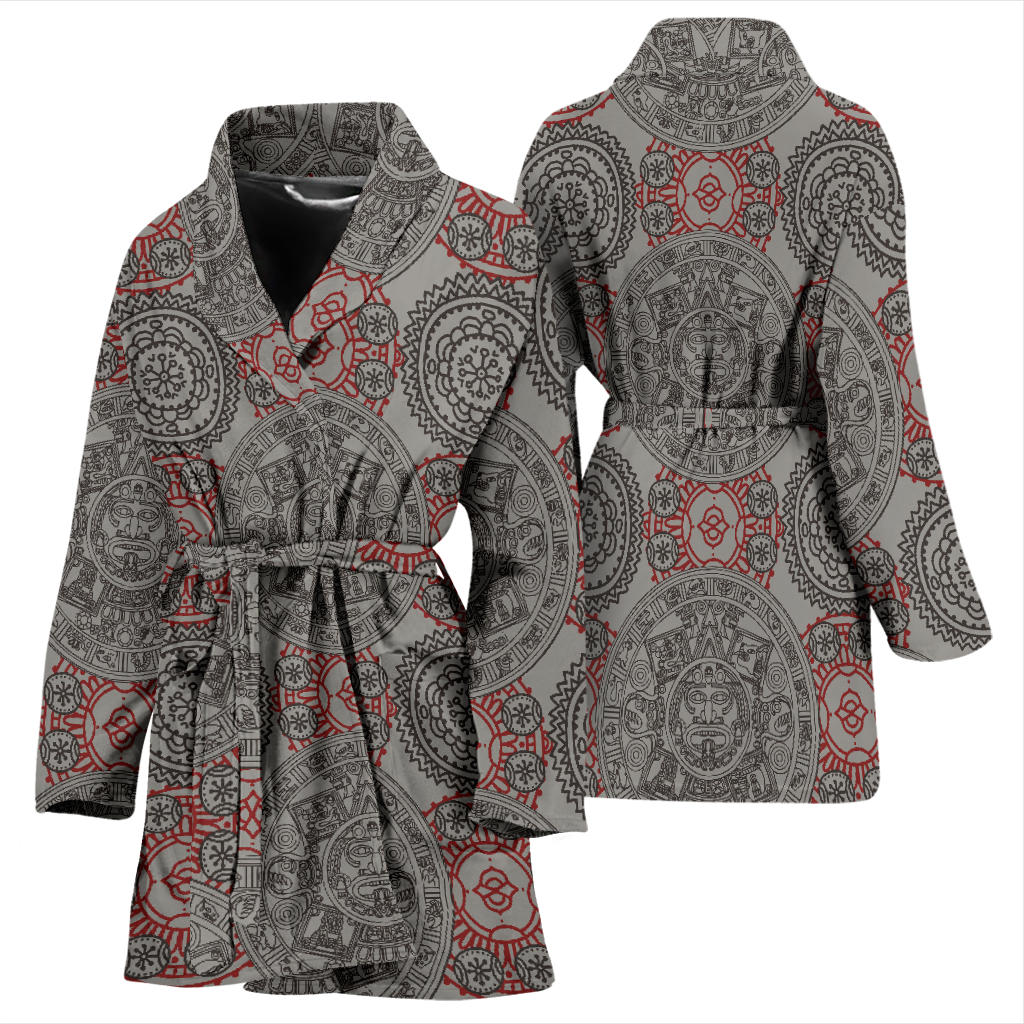 Calendar Aztec Pattern Print Design 04 Women Bathrobe