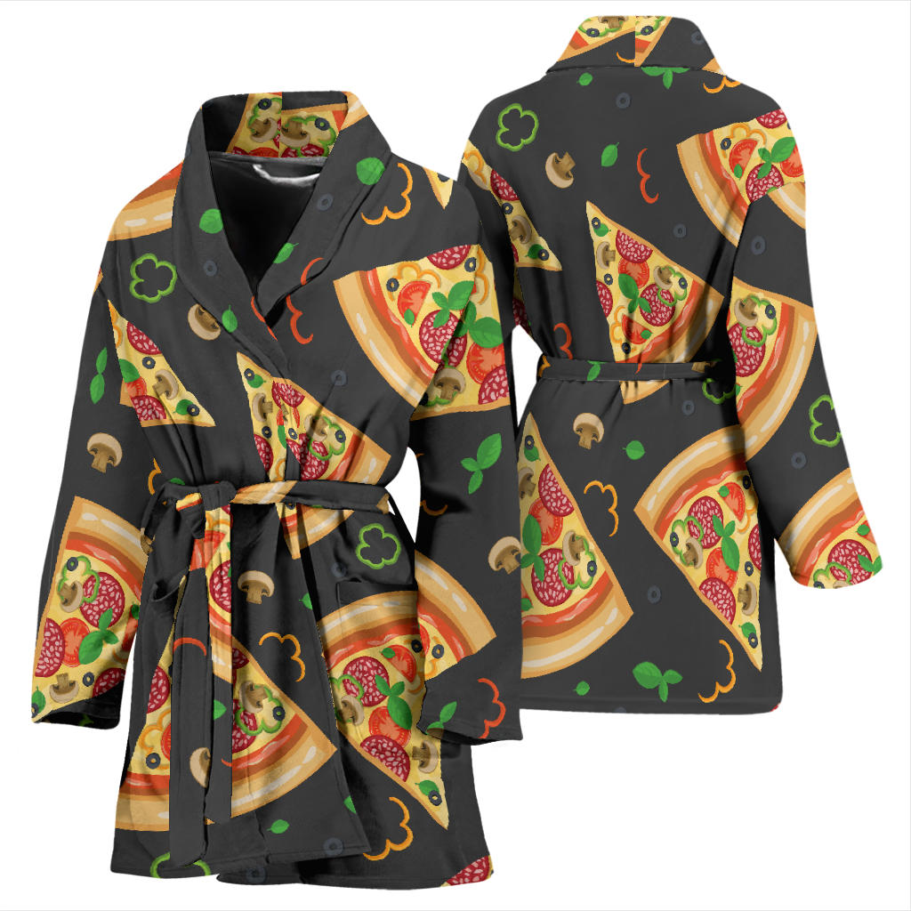 Pizza Pattern Print Design A02 Women Bathrobe