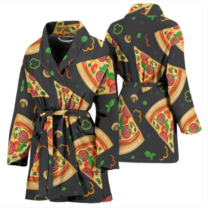 Pizza Pattern Print Design A02 Women Bathrobe