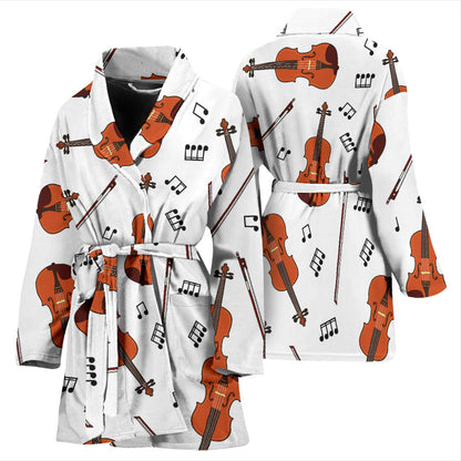 Violin Pattern Print Design 02 Women Bathrobe