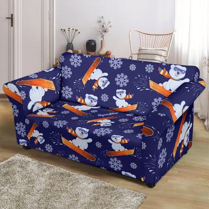 Snowboard Bear Print Design LKS305 Loveseat Couch Slipcover