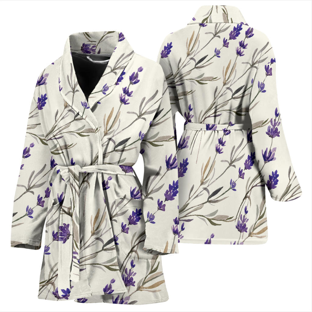 Lavender Pattern Print Design 01 Women Bathrobe