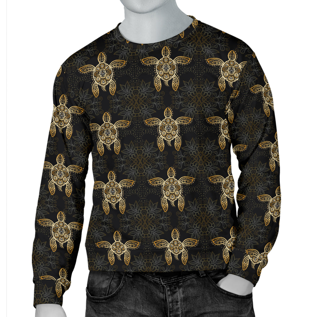 Gold Tribal Turtle Polynesian Design Men Long Sleeve Sweatshirt