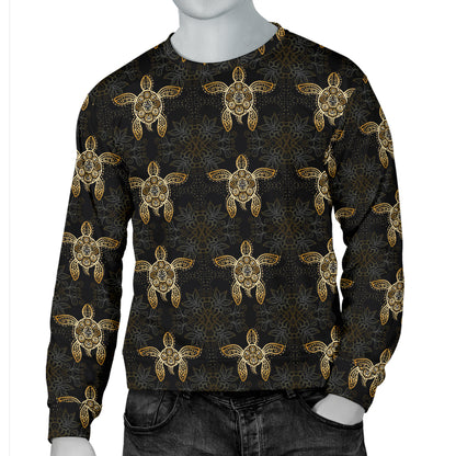 Gold Tribal Turtle Polynesian Design Men Long Sleeve Sweatshirt