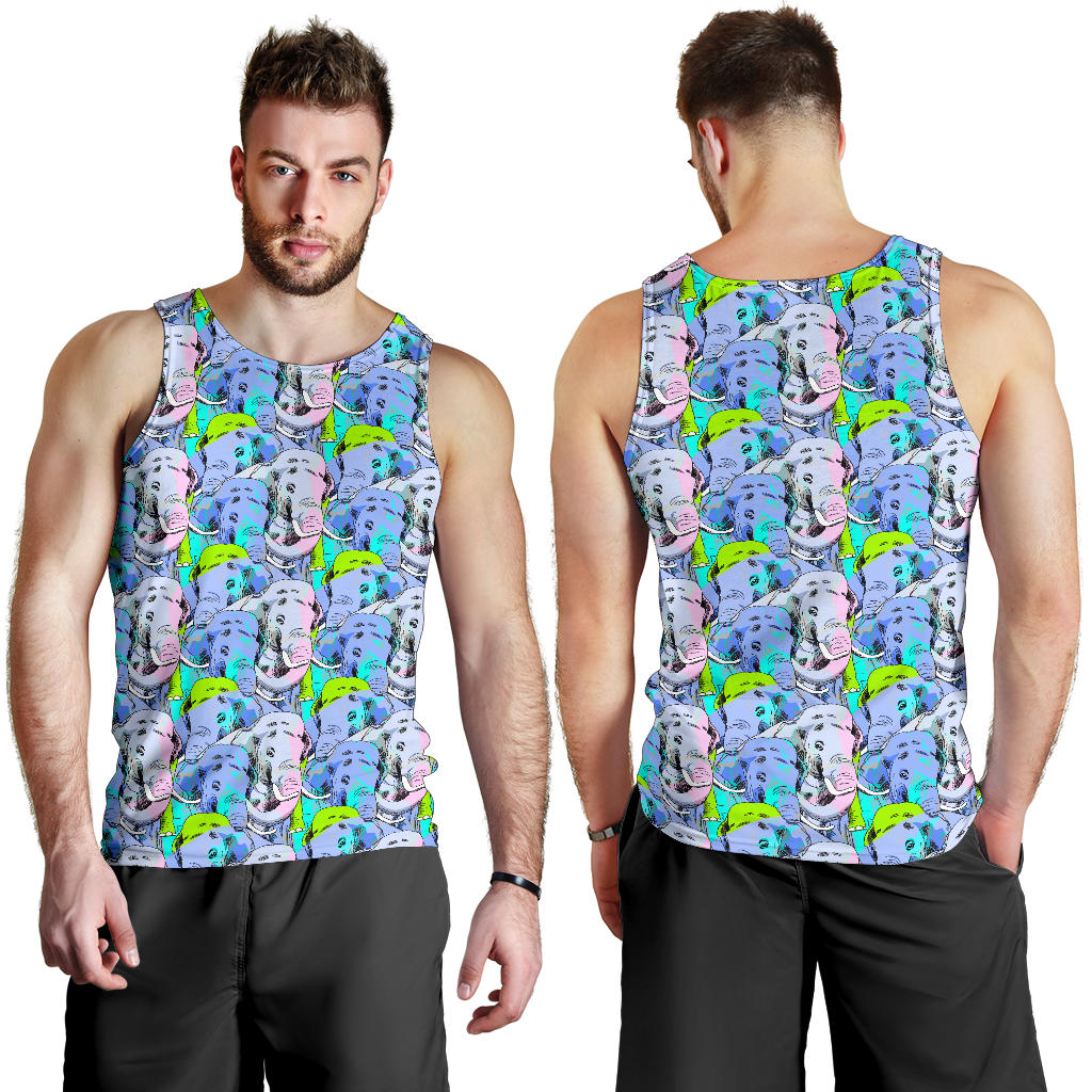 Elephant Art color Print Pattern Men Tank Top