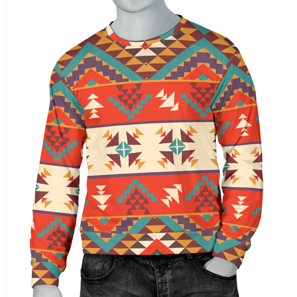 Aztec Red Print Pattern Men Long Sleeve Sweatshirt