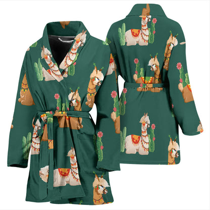 Llama Cactus Pattern Print Design 07 Women Bathrobe