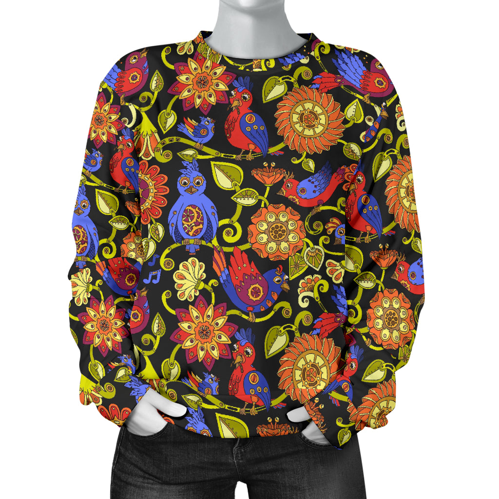 Steampunk Bird Design Themed Print Women Long Sleeve Sweatshirt