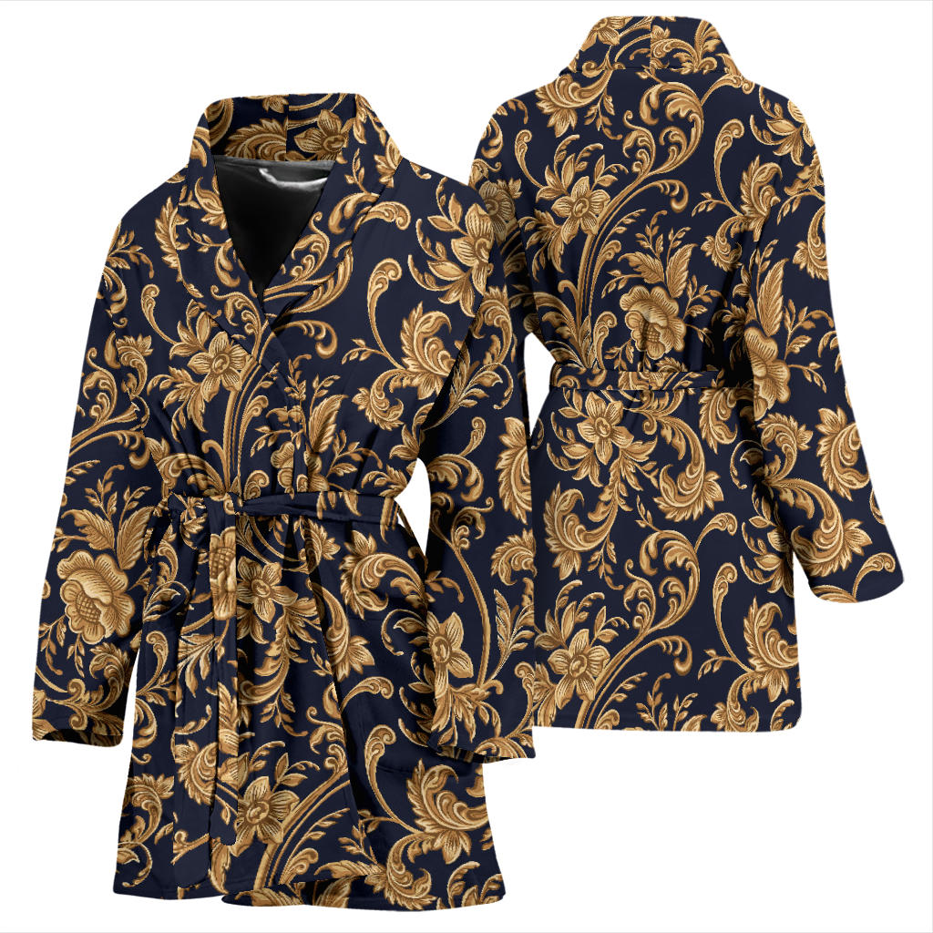 Baroque Golden Pattern Print Design 03 Women Bathrobe