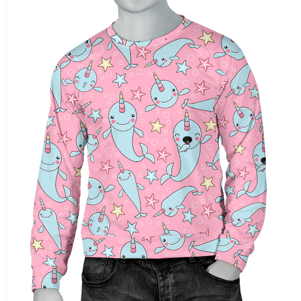 Narwhal Cartoon Cute Print Men Long Sleeve Sweatshirt