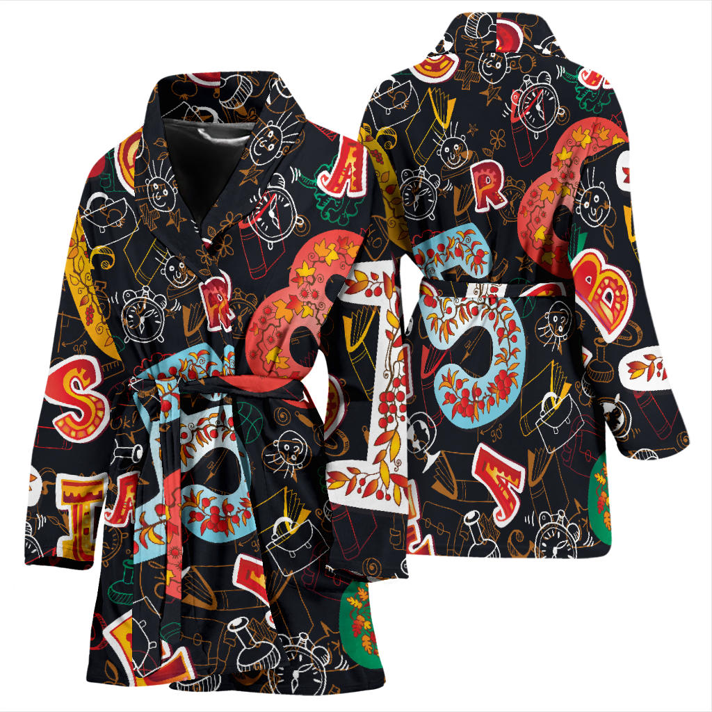 Number Pattern Print Design A03 Women Bathrobe