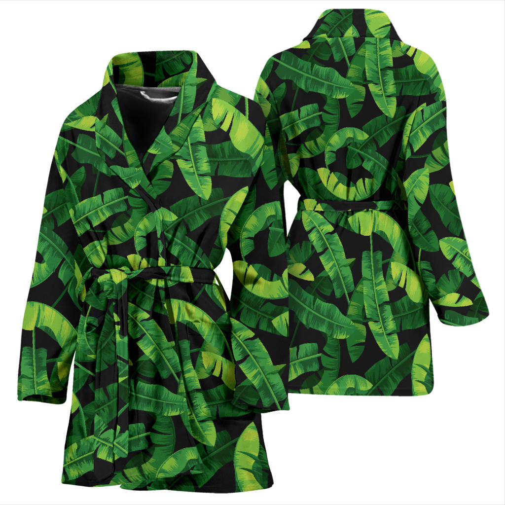Banana Leaf Pattern Print Design 02 Women Bathrobe