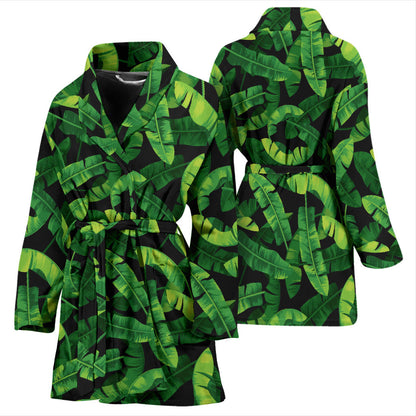 Banana Leaf Pattern Print Design 02 Women Bathrobe
